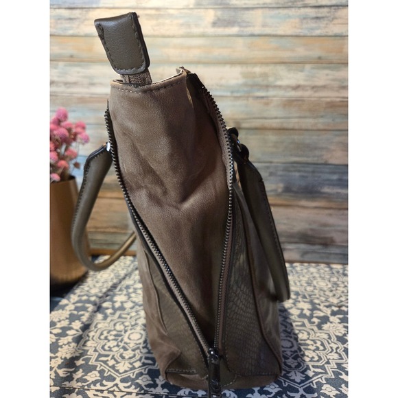 David Jones Paris Taupe Faux Leather Snakeskin Accent Hobo Shoulder Bag - Picture 3 of 13